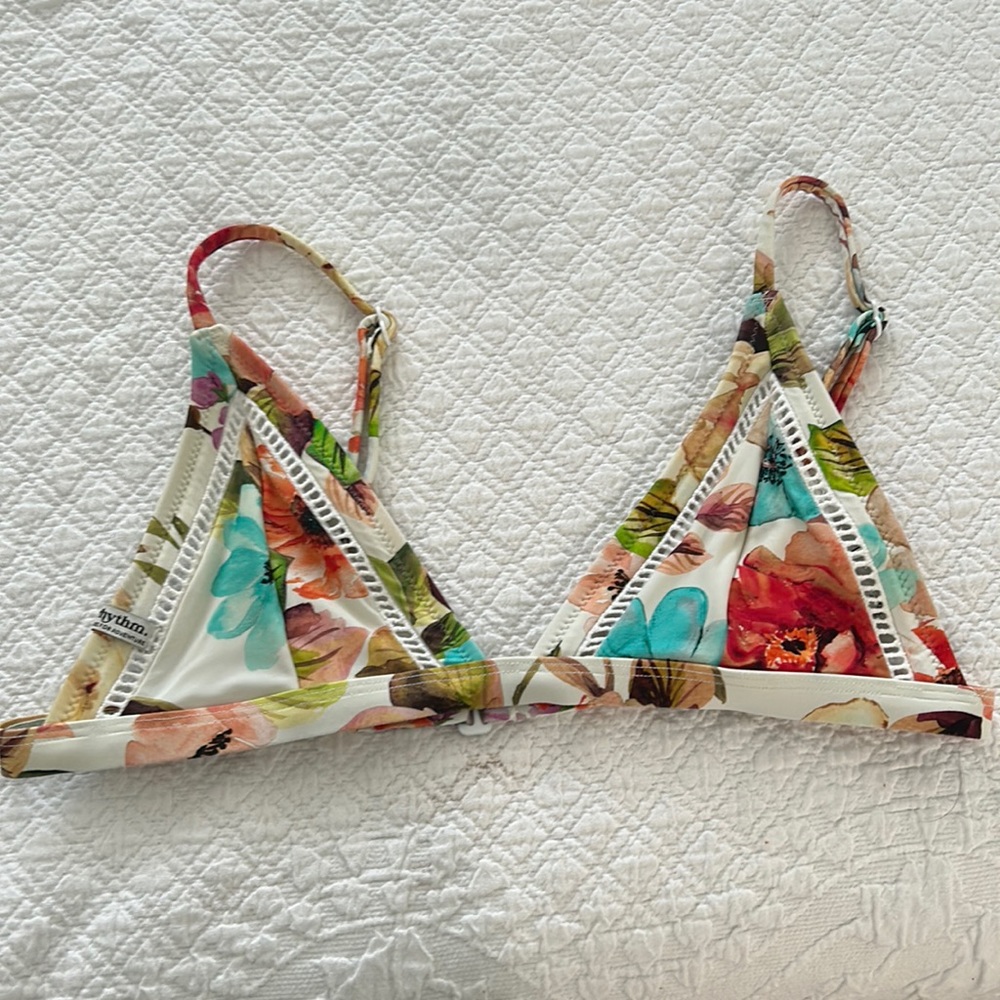 Rhythm. Triangle Bikini Top Floral with Crochet insert.